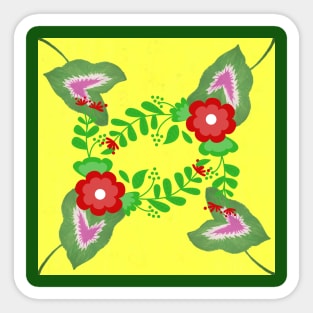 Caladium Leaves with Red Flowers Sticker